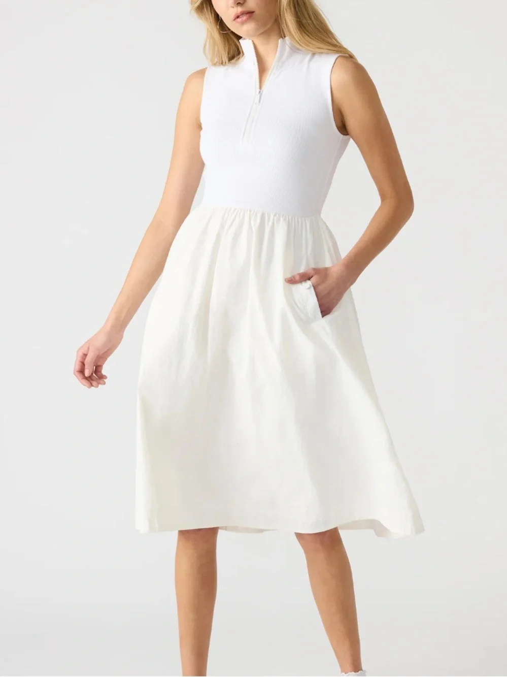 Steve Madden White Sleeveless Zip-Front Midi Skirt‎ Dress